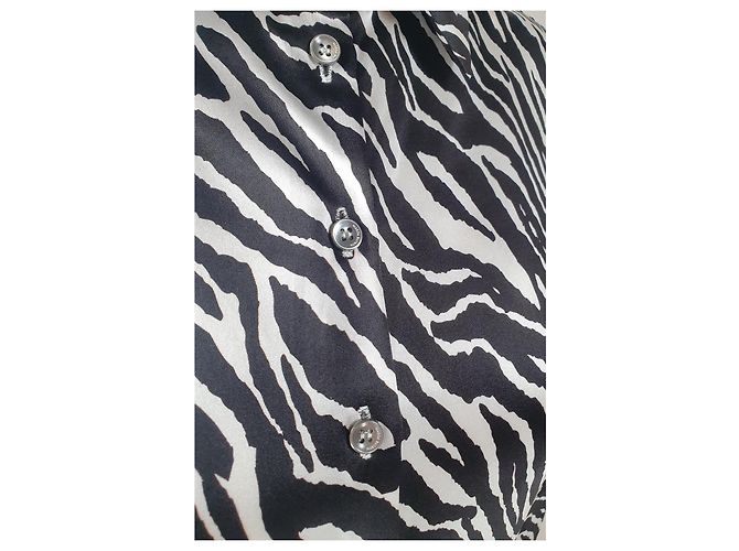 Magda Butrym Chemise en soie noire motif zèbre Blanc - vue 6