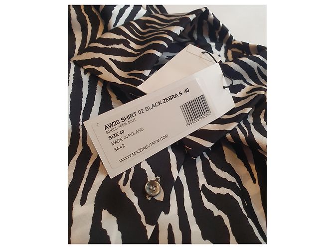 Magda Butrym Chemise en soie noire motif zèbre Blanc - vue 8