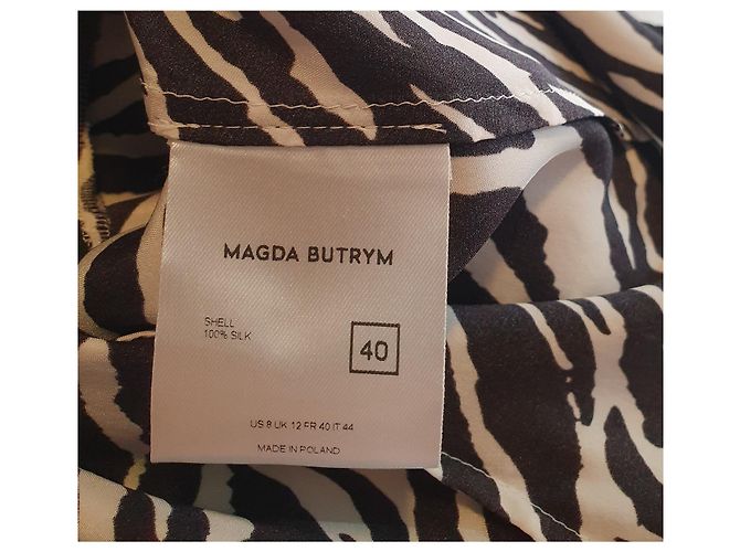 Magda Butrym Chemise en soie noire motif zèbre Blanc - vue 9