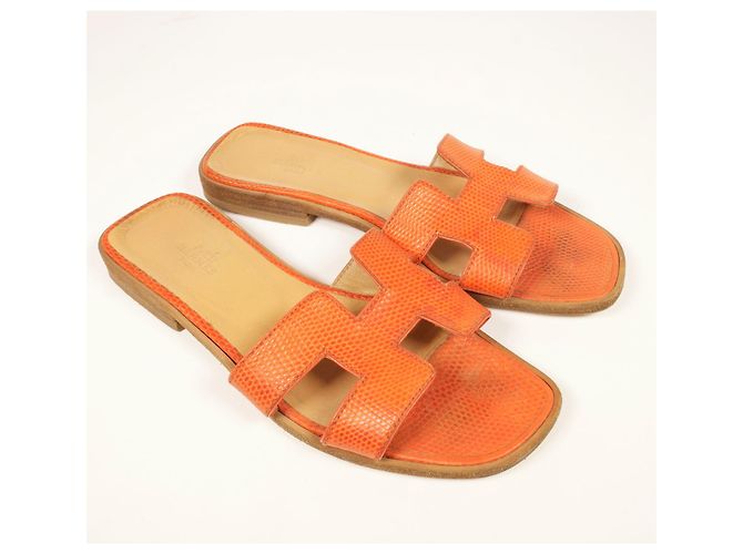Hermès Erstaunliche Hermes Oran Eidechsensandalen Orange - Ansicht 2