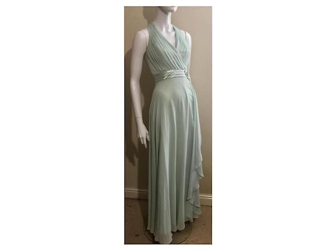 Jenny Packham Vestido de noite em chiffon com enfeites de cristal Verde claro - vista 3
