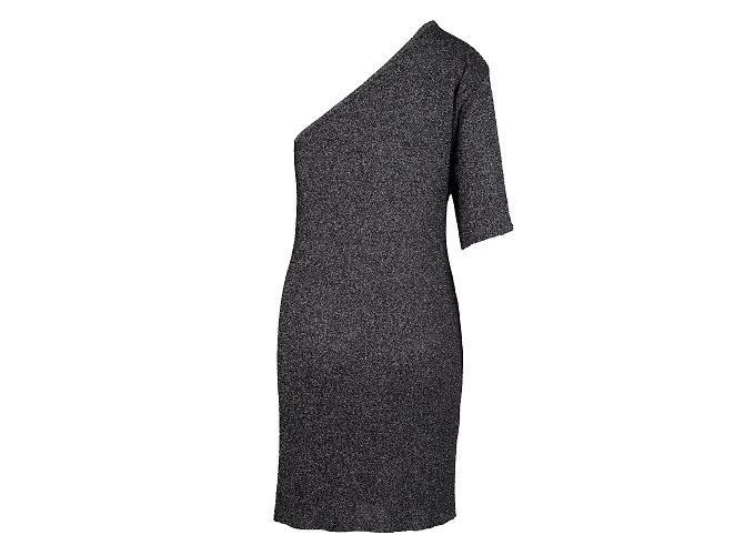 Autre Marque Weißes, schimmerndes One-Shoulder-Kleid von Sabatini Schwarz - Ansicht 2