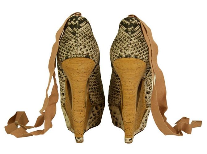 Lanvin Sake Pattern Canvas High Cork Heel Wedges Plateau Peep Pumps Schuhe 40 - Ansicht 3