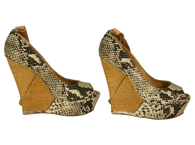 Lanvin Sake Pattern Canvas High Cork Heel Wedges Plateau Peep Pumps Schuhe 40 - Ansicht 5