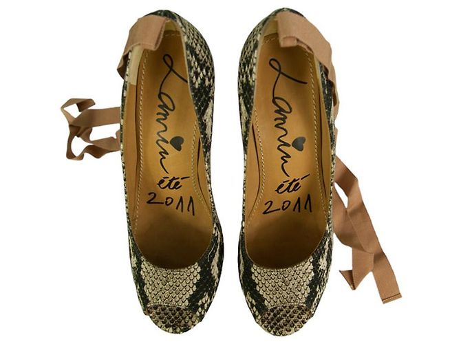 Lanvin Sake Pattern Canvas High Cork Heel Wedges Plateau Peep Pumps Schuhe 40 - Ansicht 6