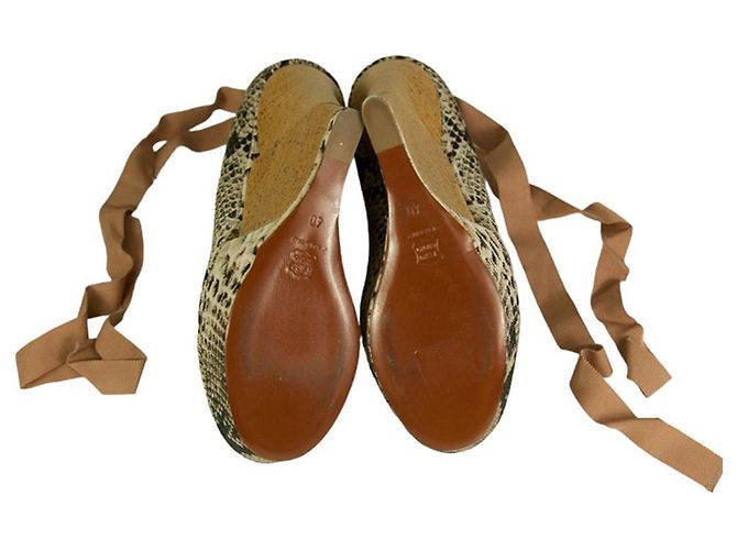 Lanvin Sake Pattern Canvas High Cork Heel Wedges Plateau Peep Pumps Schuhe 40 - Ansicht 7