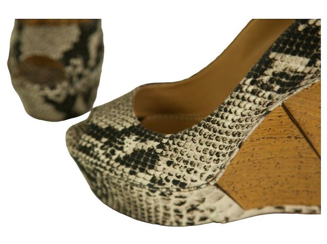 Lanvin Sake Pattern Canvas High Cork Heel Wedges Plateau Peep Pumps Schuhe 40 - Ansicht 9