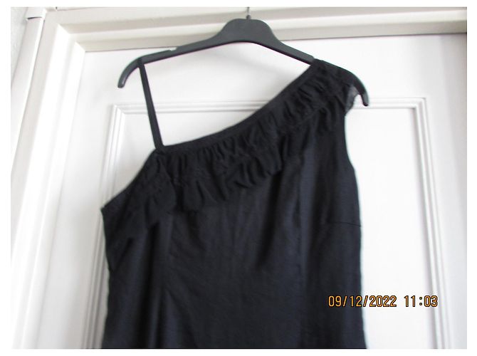 Vestido Zapa de lino negro asimétrico - vista 2