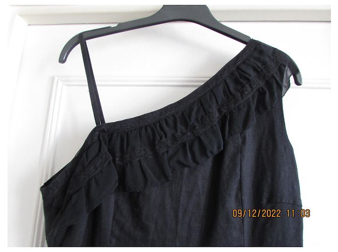 Vestido Zapa de lino negro asimétrico - vista 3