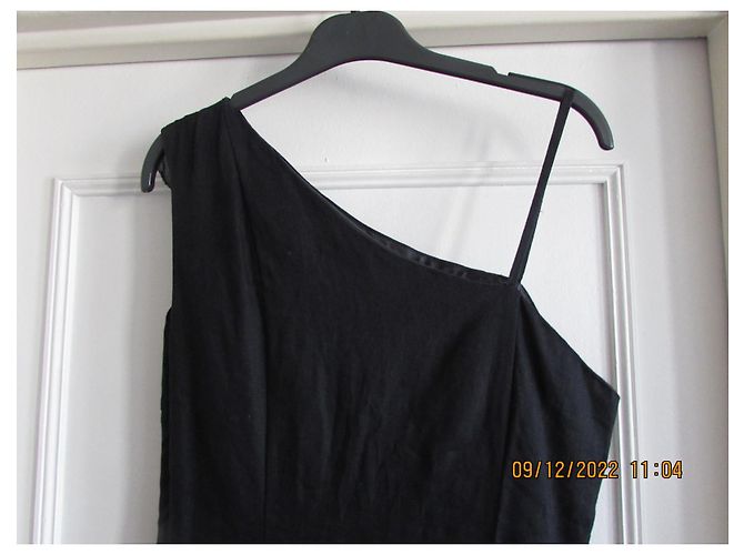 Vestido Zapa de lino negro asimétrico - vista 4