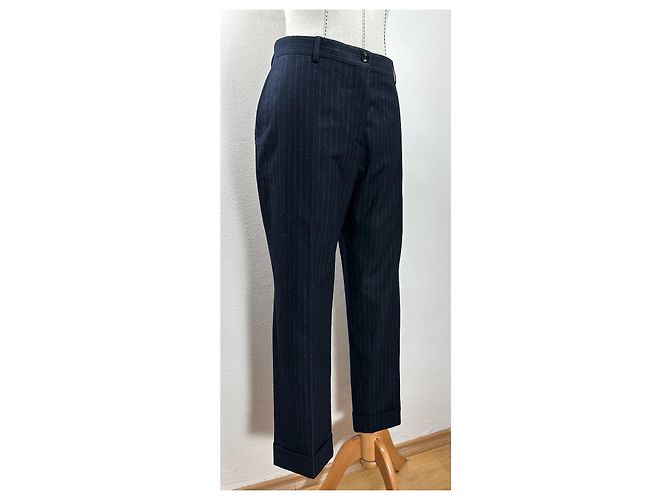 Dries Van Noten Pantalón de lana con rayas azul marino - vista 2