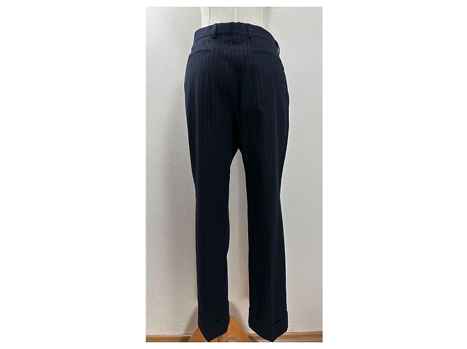 Dries Van Noten Pantalón de lana con rayas azul marino - vista 4