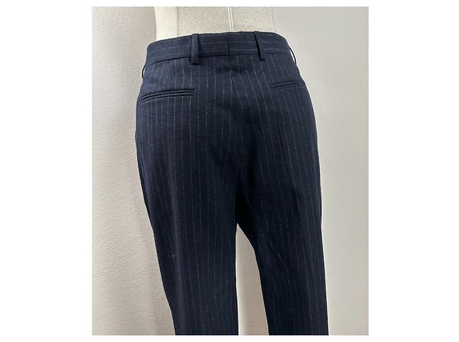 Dries Van Noten Pantalón de lana con rayas azul marino - vista 5