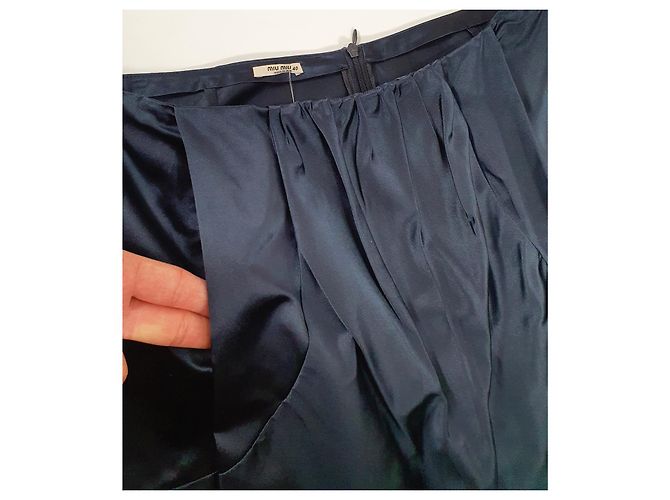 Falda de seda Miu Miu azul marino - vista 3