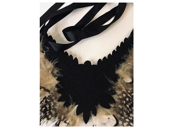 Autre Marque Fasanenfeder-Halskette Schwarz Beige - Ansicht 5