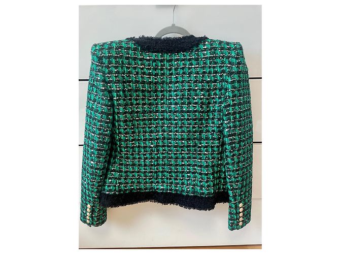 BALMAIN TWEED GRÜNER PAILLETTENJACKENBLAZER FR 40 - Ansicht 3