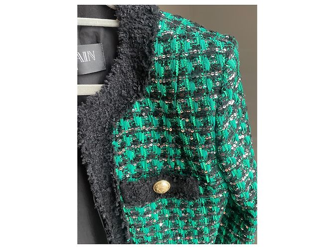 BALMAIN TWEED GRÜNER PAILLETTENJACKENBLAZER FR 40 - Ansicht 4