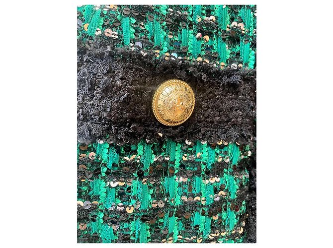 BALMAIN TWEED GRÜNER PAILLETTENJACKENBLAZER FR 40 - Ansicht 5