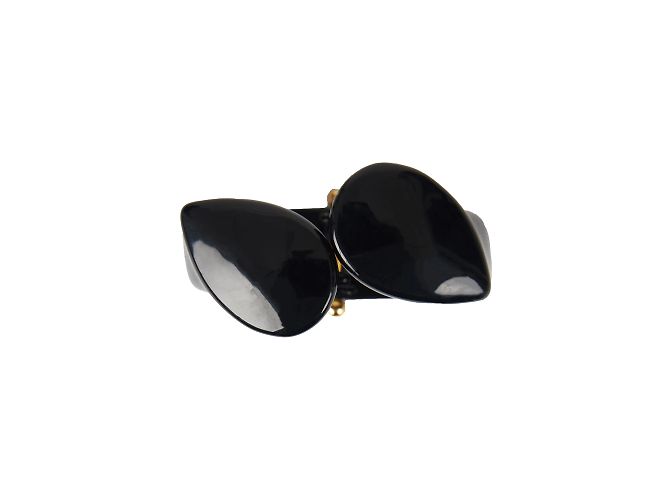 Autre Marque Bracciale scultoreo in resina nera con chiusura dorata Nero - vista 2
