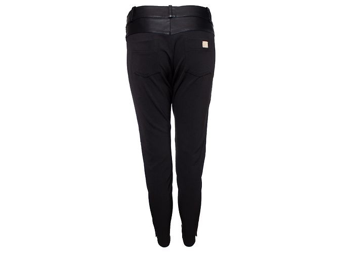 Elisabetta Franchi, Stretchhose mit Lederimitat. Schwarz - Ansicht 2
