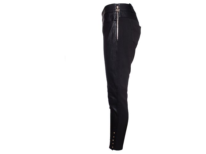 Elisabetta Franchi, Stretchhose mit Lederimitat. Schwarz - Ansicht 3