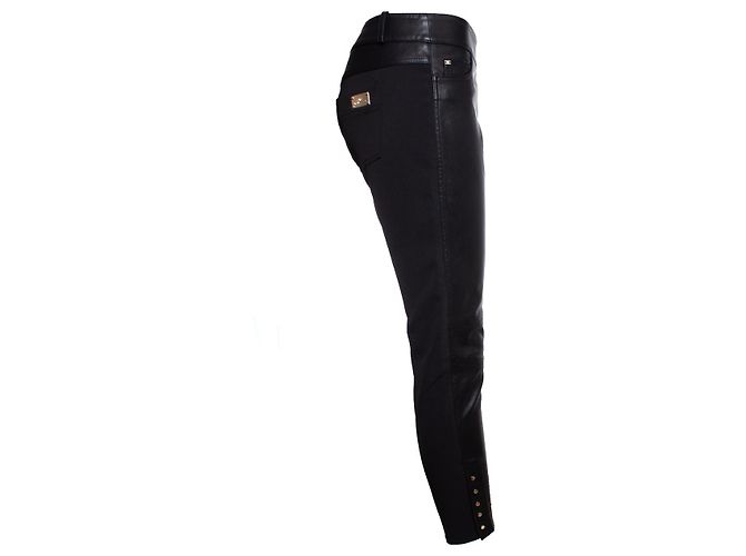 Elisabetta Franchi, Stretchhose mit Lederimitat. Schwarz - Ansicht 4
