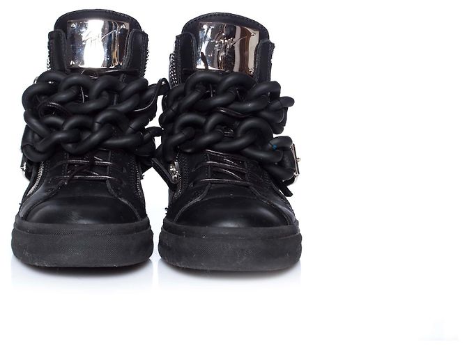 Giuseppe Zanotti, Sneakers alte in pelle con catena foderata nera. Nero - vista 5