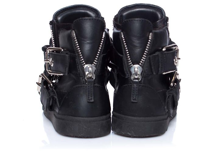 Giuseppe Zanotti, Sneakers alte in pelle con catena foderata nera. Nero - vista 6