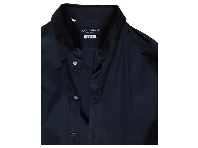Dolce & Gabbana, Chemise bleue à col en velours. - vue 7
