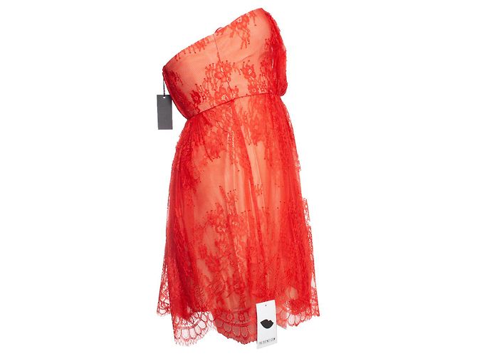 Tibi, Trägerloses Spitzenkleid in Orange. - Ansicht 3