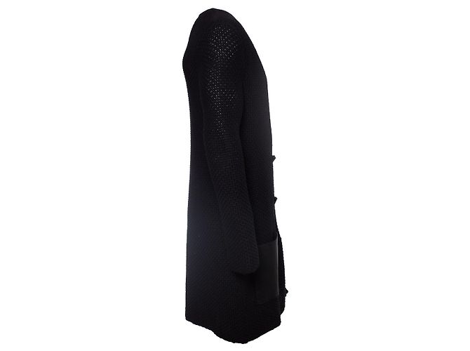 Autre Marque Tony Cohen, Strickjacke mit Taschen aus Kunstleder Schwarz - Ansicht 3