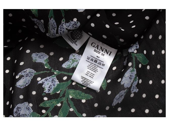 GANNI, Bluse mit Polkadot-Rüschen Schwarz - Ansicht 6