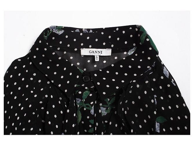 GANNI, Bluse mit Polkadot-Rüschen Schwarz - Ansicht 7