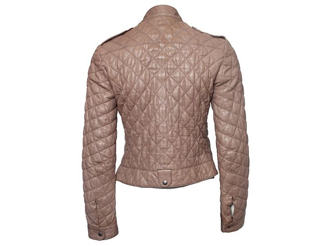Autre Marque Enes, Jaqueta biker de couro acolchoada Marrom - vista 2