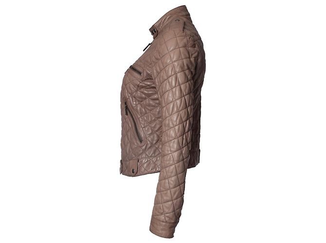 Autre Marque Enes, Jaqueta biker de couro acolchoada Marrom - vista 3
