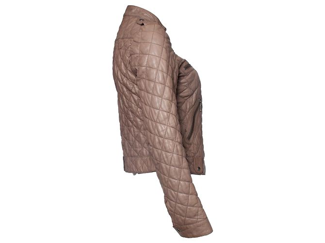 Autre Marque Enes, Jaqueta biker de couro acolchoada Marrom - vista 4