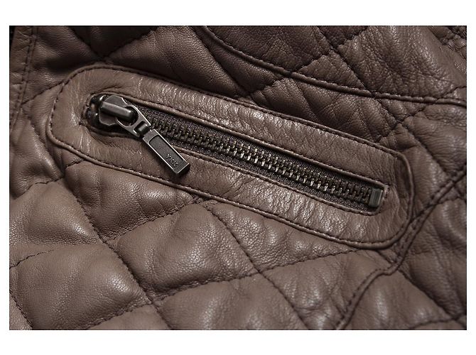 Autre Marque Enes, Jaqueta biker de couro acolchoada Marrom - vista 5