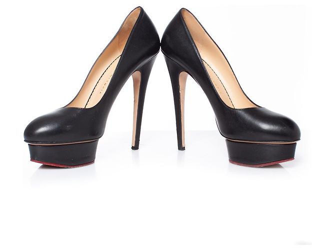 Charlotte Olympia Carlotta Olimpia, Décolleté con plateau in pelle nera Nero - vista 4