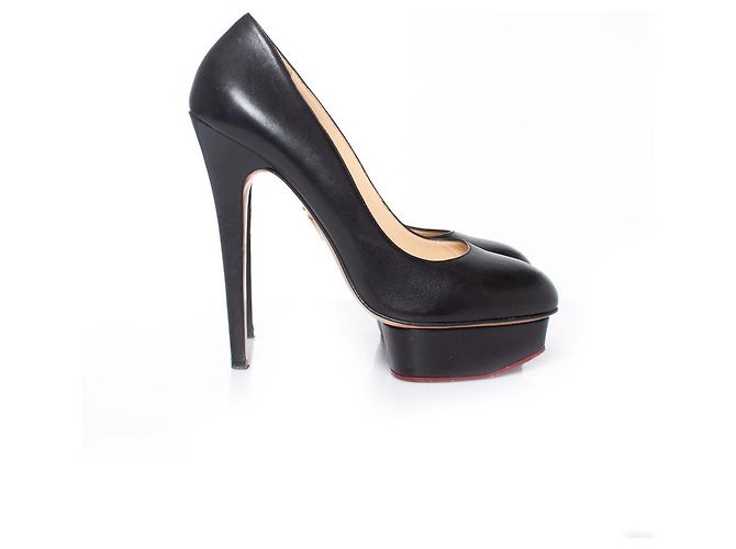 Charlotte Olympia Carlotta Olimpia, Décolleté con plateau in pelle nera Nero - vista 6