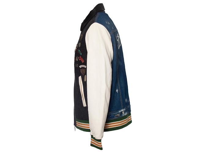 Dsquared2, Bomberjacke mit Lederärmeln Weiß Blau Grau - Ansicht 3