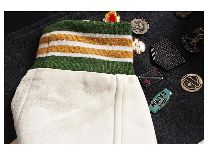 Dsquared2, Bomberjacke mit Lederärmeln Weiß Blau Grau - Ansicht 6