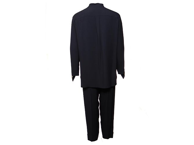 Chloé Chloe, Pantaloni blu scuro (36/XS) e camicetta (38/S) con ricami argentati lungo le maniche e le gambe. - vista 3