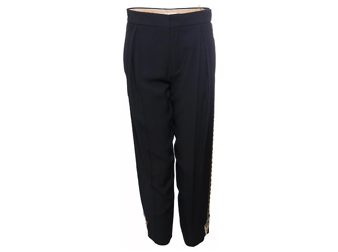 Chloé Chloe, Pantaloni blu scuro (36/XS) e camicetta (38/S) con ricami argentati lungo le maniche e le gambe. - vista 8