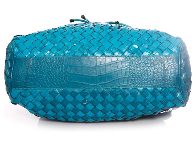 Burberry, bolsa de couro turquesa com estampa de crocodilo em relevo. Azul - vista 6
