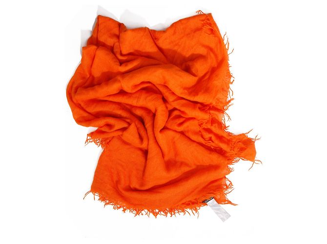 Faliero Sarti Faliero Sartí, Bufanda de cachemir naranja con flecos. - vista 3