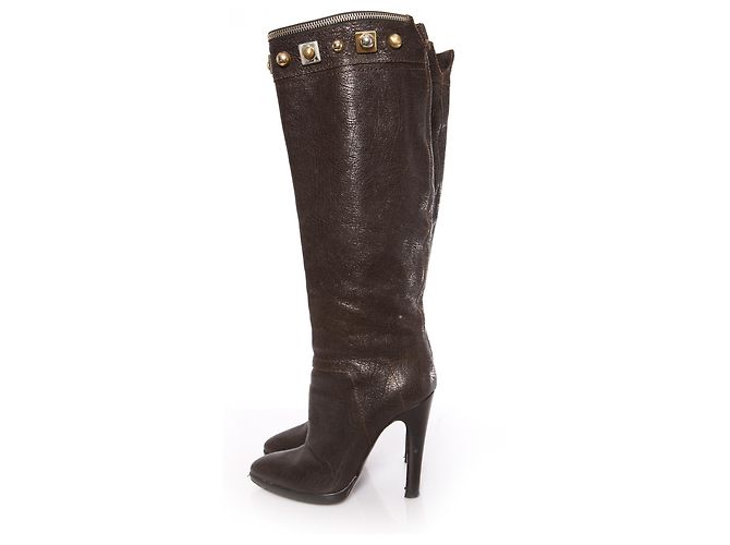 Giuseppe Zanotti, Stivali in pelle marrone con borchie. - vista 2
