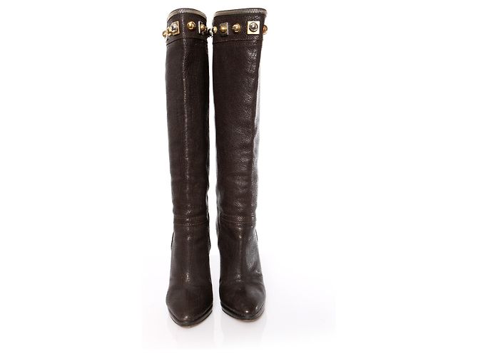 Giuseppe Zanotti, Stivali in pelle marrone con borchie. - vista 4