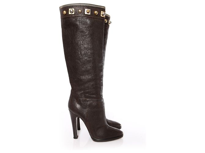 Giuseppe Zanotti, Stivali in pelle marrone con borchie. - vista 5