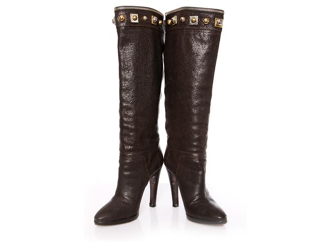 Giuseppe Zanotti, Stivali in pelle marrone con borchie. - vista 6