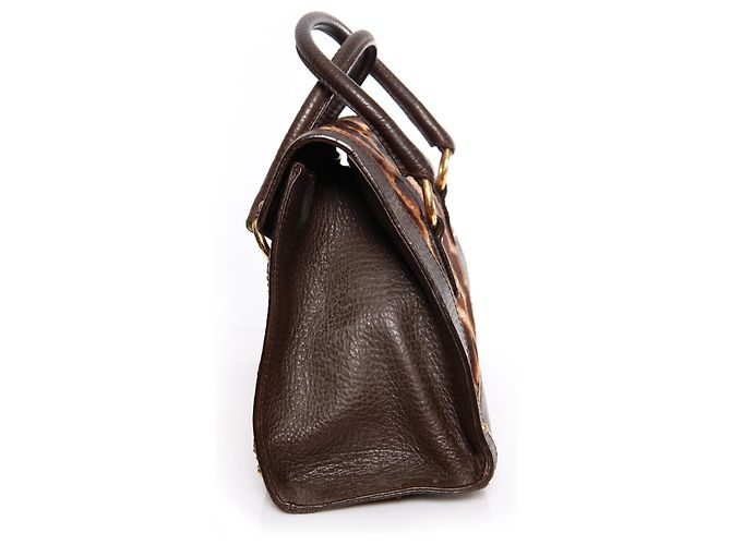 DOLCE & GABBANA, Bolsa com couro marrom e estampa de girafa em pelo de bezerro. - vista 4